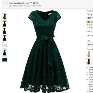 BeryLove Women's Floral Lace
Short Dress
Cocktail Party Dress with ribbon belt